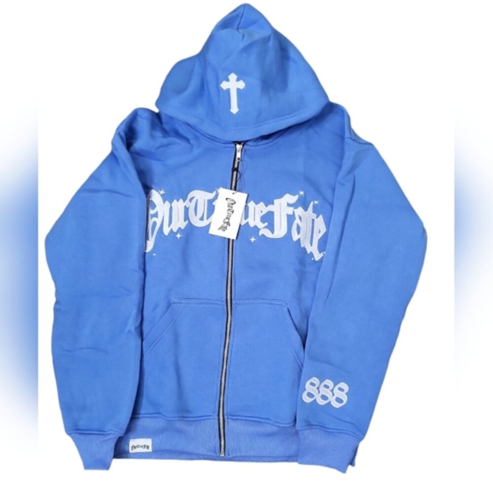 Our True Fate Unisex Adult Hoodie 888 Full Zip-up Blue Various Sizes Cotton